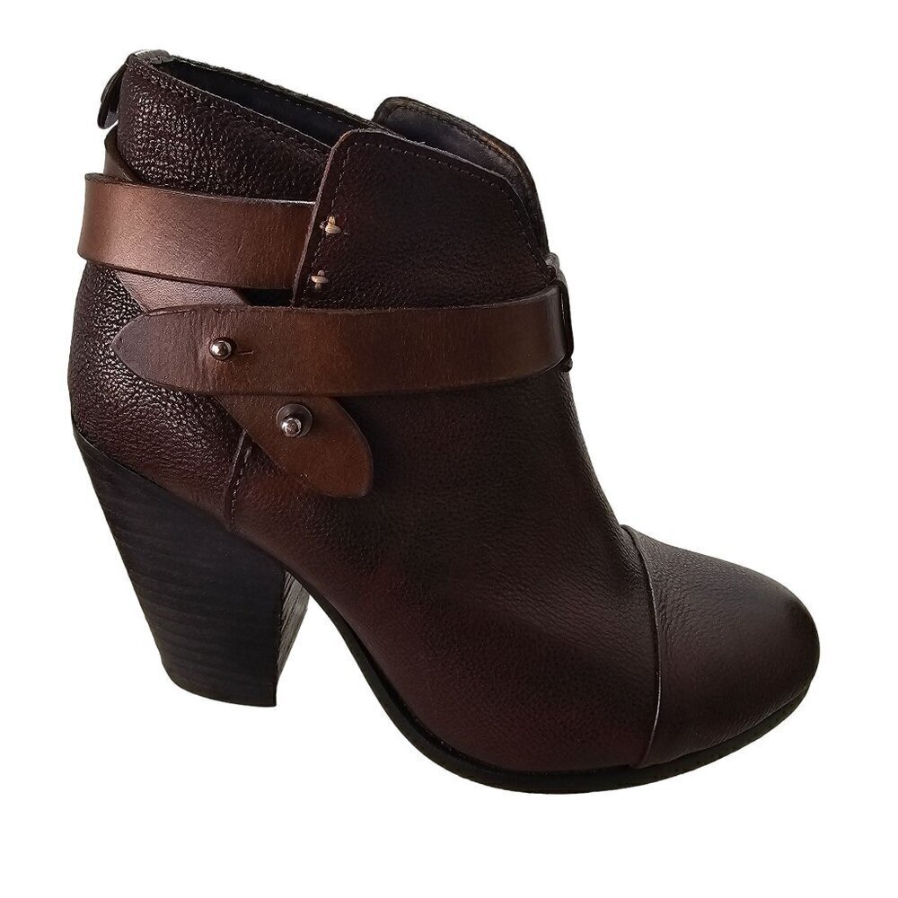 Rag Bone Harrow Ankle Boot Size 35  US 4.5 Brown Pebble Leather 3.5" Heel